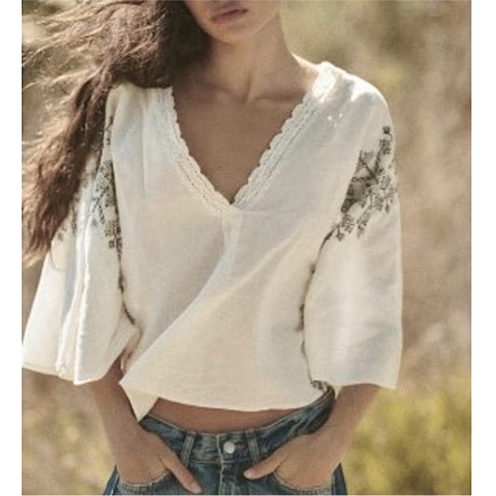 Embroidered White Lace Trim Top